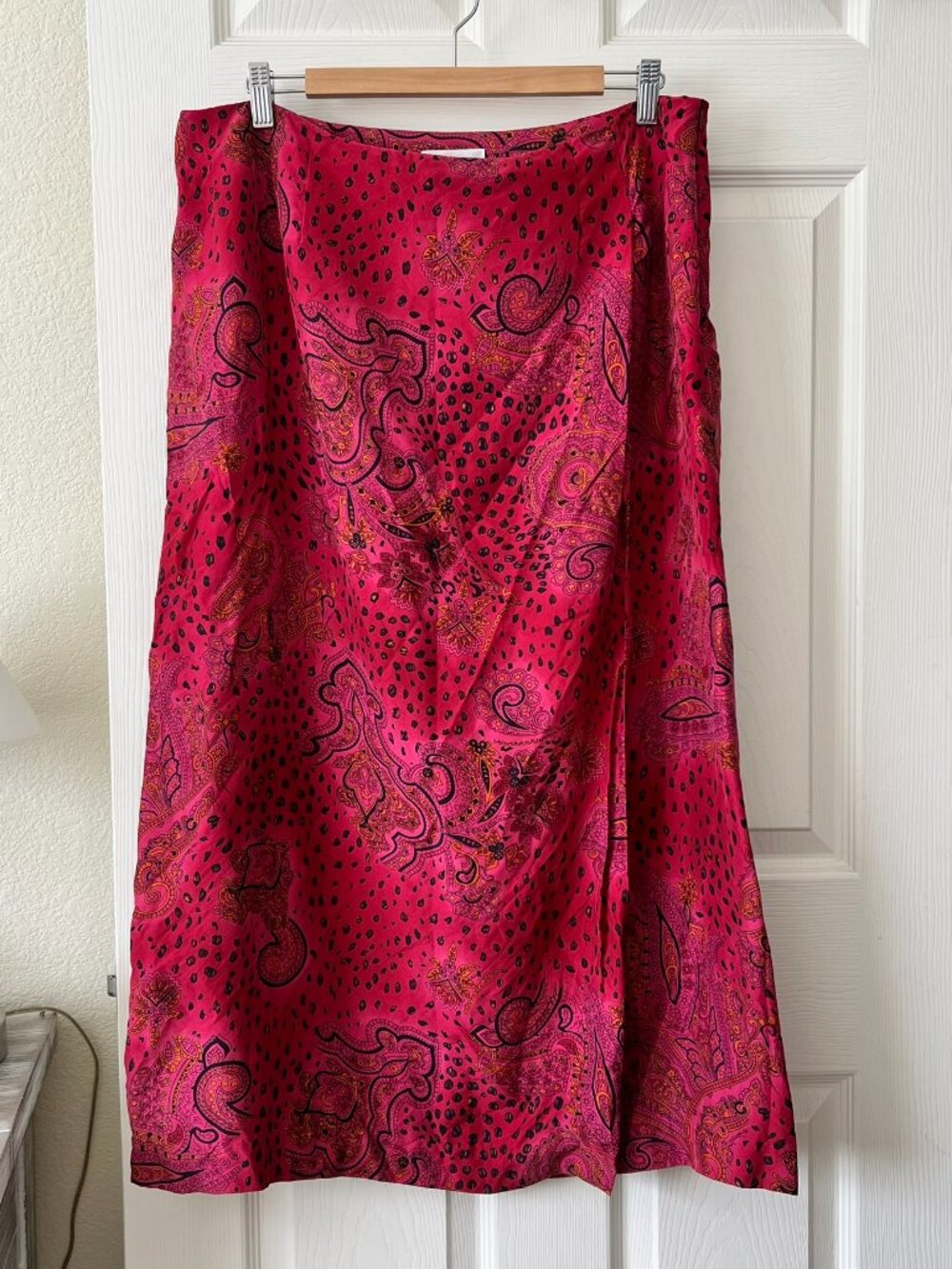 100% Silk 💚 Pink Paisley Skirt Size 18 Lined Statement Boho